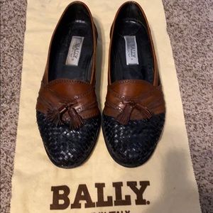 Black Bally Italian loafer with brown seam